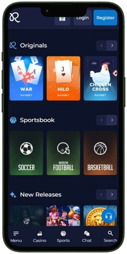 Rainbet główny ekran platformy