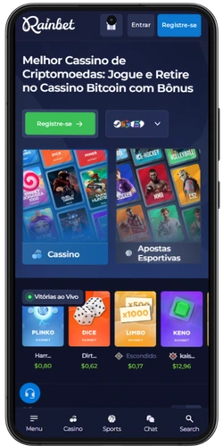 Página inicial do Rainbet com o botão verde Registre-se no canto superior direito para criar conta